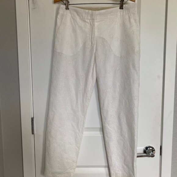 MaxMara Pants - MAX MARA Studio White Eyelet Cropped Trouser Pants Sz 8